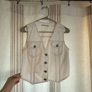 Abercrombie White Denim Button-Up Vest